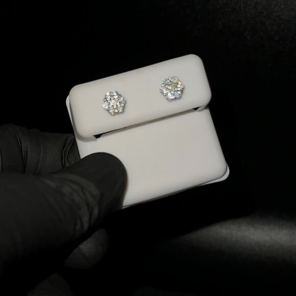 0.5 CT VVS Moissanite Honeycomb Set 925 Silver Earring Studs 6mm - Picture 3 of 3